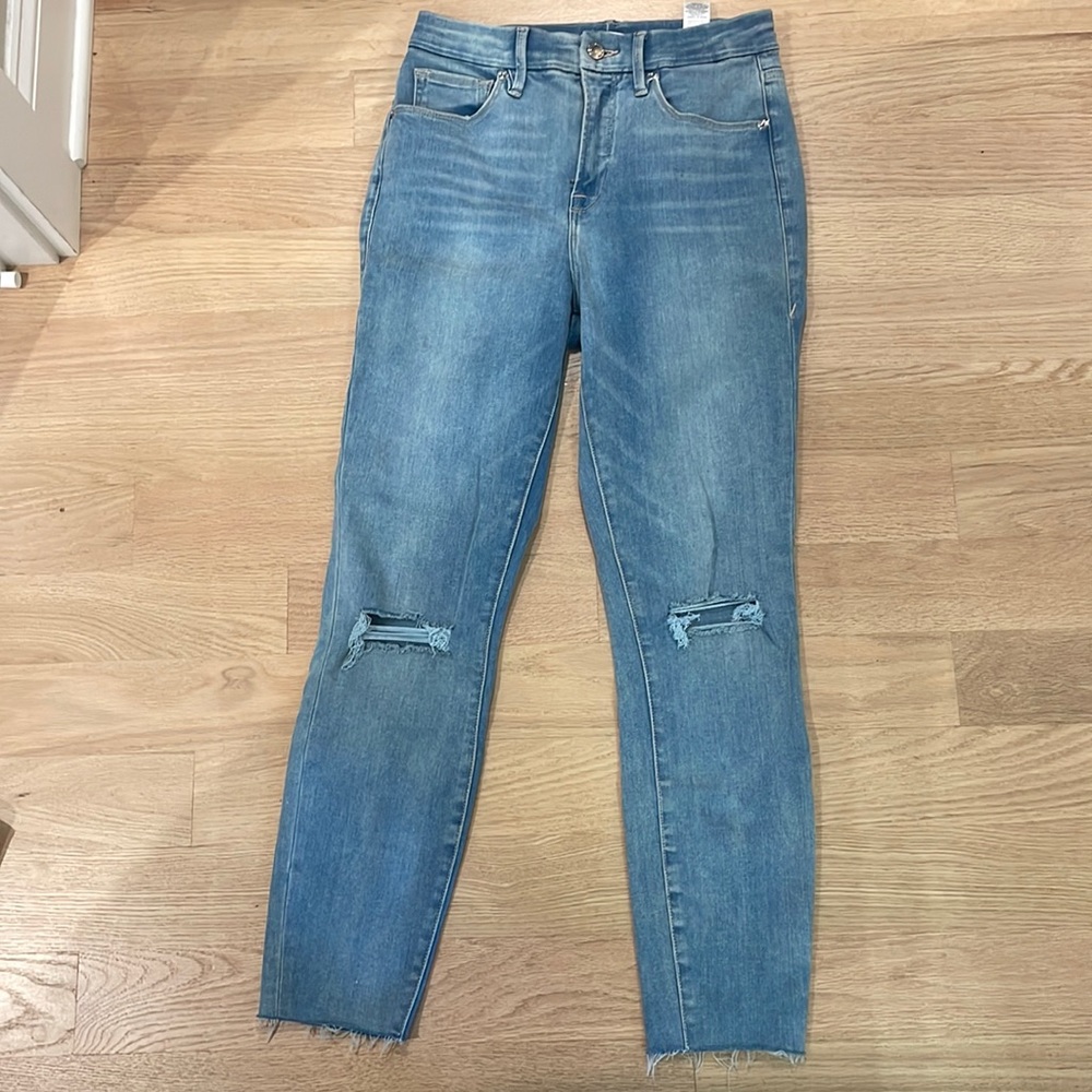 Good American (Good Waist) distressed straight leg jeans